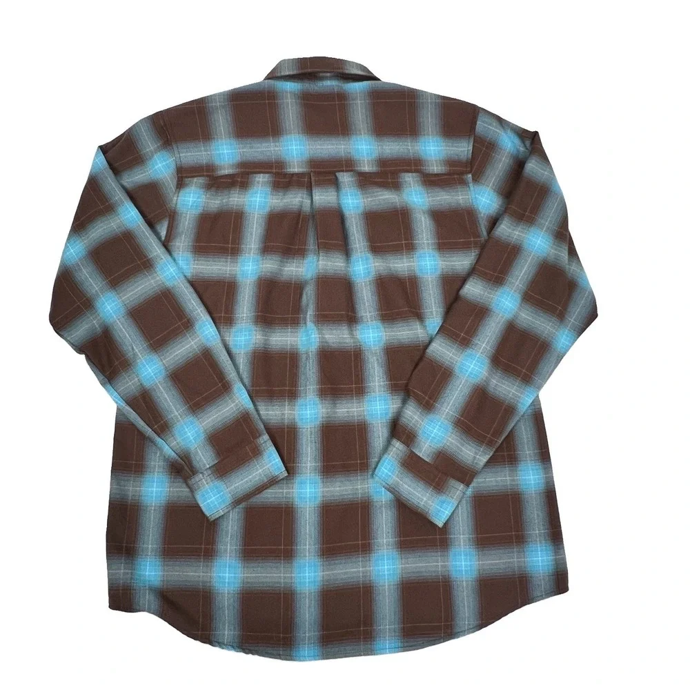 Dixxon Flannel Co The Cherokee L Large Pearl Snap Blue Brown Plaid Shirt